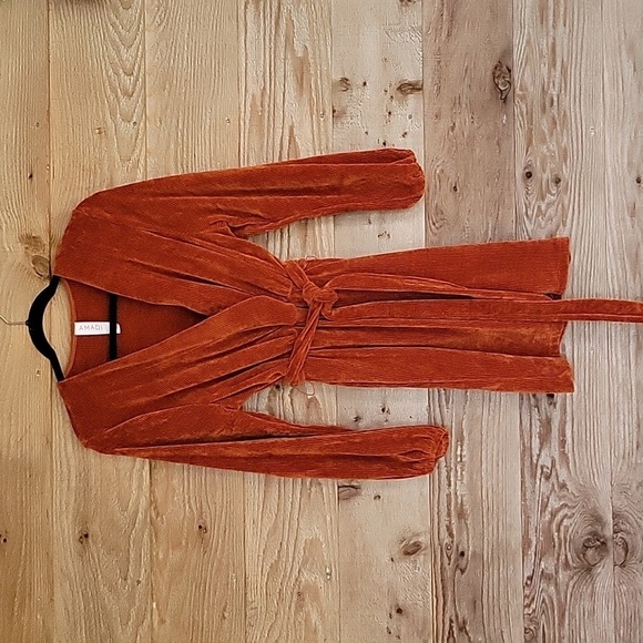 Amadi Anthropologie XSmall Burnt Orange Textured Faux Wrap Dress - Picture 1 of 6